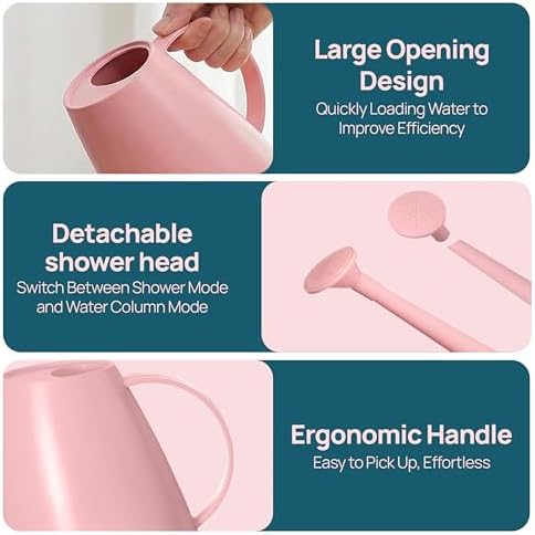 Modern 1.8 Liter Plastic Watering Can with Detachable Spout and Sprinkler Head, Designed for Controlled Pouring and Easy Handling, Pink - Image 5
