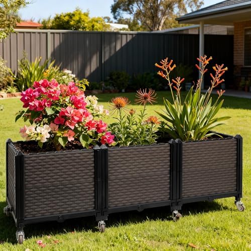 Raised Plant Box with Wheels 47.2"x15.7"x16.1", Raised Beds for Gardening Self Watering, Durable Metal Lockable Casters, Rectangular Garden Planter Perfect for Garden Patio Balcony Deck - Image 2