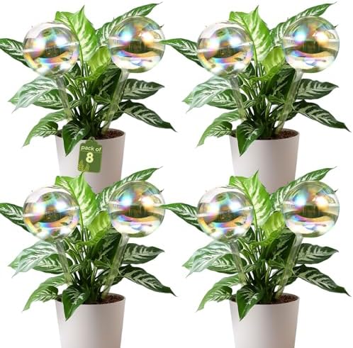 VZZNN 8 Pack Rainbow Glass Plant Watering Globes - Self Watering Planter Insert, Plant Watering Devices for Water Plants While Away, Indoor Outdoor Automatic Slow-Release Watering Bulbs by VZZNN