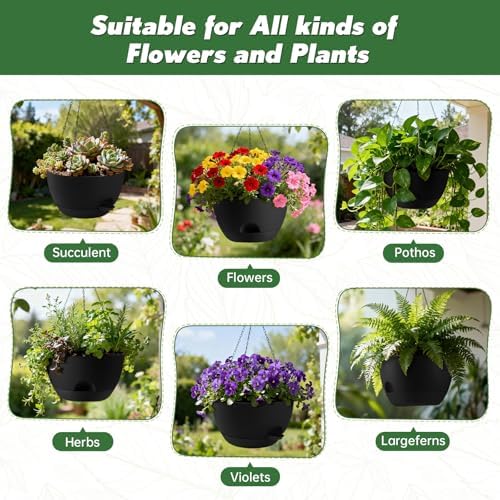 13-inch Oversized Hanging Planter Set of Two,Planters for Indoor and Outdoor Plants.Place Plant pots Across Diverse Settings Including windowsills,Living Room,and Gardens.Pure Black - Image 6