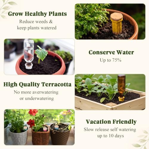 6 Pack Terracotta Watering Spikes with Lids and 3 Shovels Plant Watering Devices Wine Bottle Automatic Plant Slow Release Self Planting Stakes for 8”-12” Pots(7.09 x 1.97 x 1.97 Inches) - Image 6