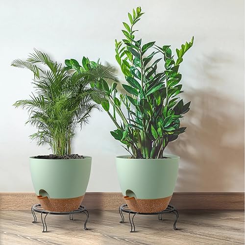 UOUZ 12inch 2Pack Large Self Watering Planters, Plastic Plant Pots with 60oZ Removable Deep Reservoir and Multi Mesh Drainage Holes for Indoor Outdoor Garden Plants and Flowers, Green with Brown - Image 6