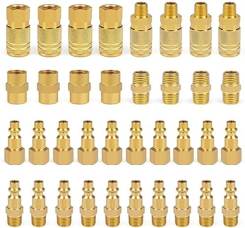 Industrial Air Coupling,1/4" NPT Plug and Air Hose Coulper,and FNPT Plug and Quick Adapter Set, 1/4" Basic Flow Quick Connect Air Coupler、Brass Air Compressor Accessories Fitting(36pieces) by Milosline