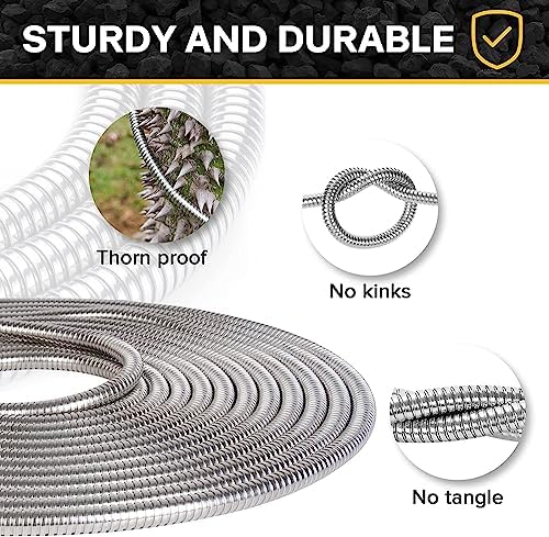 Metal Garden Hose 50FT, Stainless Steel 304 Heavy Duty Water Hose With 10 Function Nozzle, No-Tangle No-Kink, Tough Flexible, Durable and Lightweight, Rust Proof outdoor hose for Yard, Outdoor, RV - Image 7