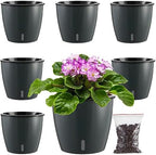Planterhoma 6.7 Inch Self Watering Pots for Indoor Plants, 6 Packs African Violet Pots with Indicator, Black Wick Pot with Drainage Holes, Self Watering Planters for Orchid, Devil's Ivy, Grey by Planterhoma