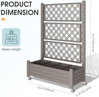 Resin Raised Garden Bed with Trellis and Wheels - Plasitc Planter Box with Trellis Outdoor with Drainage Holes & Water Monitor for Climbing Plants, Flower, Medium Gray(61.2" H) - Image 2