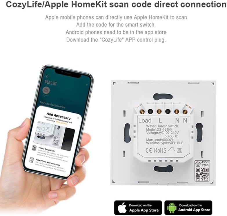 Zigbee Smart Water Heater Switch, Glass Touch Panel,No Neutral line Needed and Neutral line Needed Dual Mode,ZigBee Hub Required, EU, 20A - Image 2