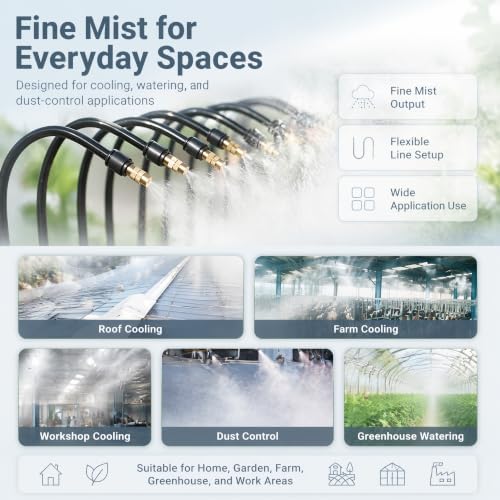 Easy-Install Garden Watering Irrigation System | Flexible Multi-Sized Nozzles, Fog Spray for Efficient Watering, Quick Connect (30cm Nozzle, 295ft Length) - Image 7