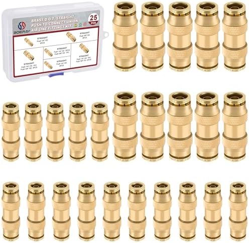 25PCS 1/4" 3/8" Brass Dot Air Line Fittings Kit, Straight Union Kit by BOERAY