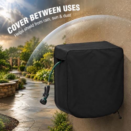 Retractable Hose Reel Cover for Macnaught Retracta C1AW440B-02CC, 600D Oxford Outdoor Cover, with Side Opening and Drawstring Hem for Wall Mounted Garden Hose Reels,Grey - Image 5