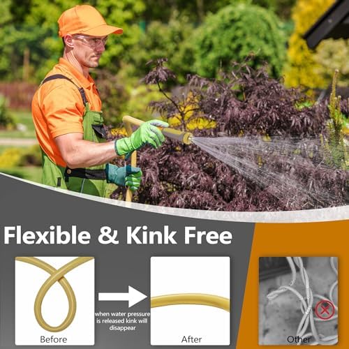 Hybrid Garden Hose 100 FT x 5/8",Heavy Duty Water Hose With 3/4" Solid Brass Fittings, No-Tangle & No-Kink,Tough & Flexible,Durable& Lightweight,Non-Expanding Garden Hoses for Yard, Outdoor, RV - Image 5