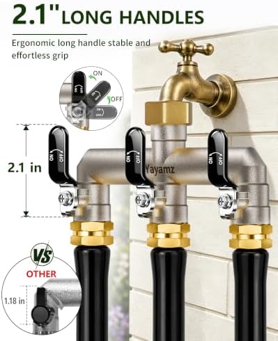 3-Way Garden Hose Splitter, Heavy-Duty Brass, 3/4" GHT, (Black) - Image 5