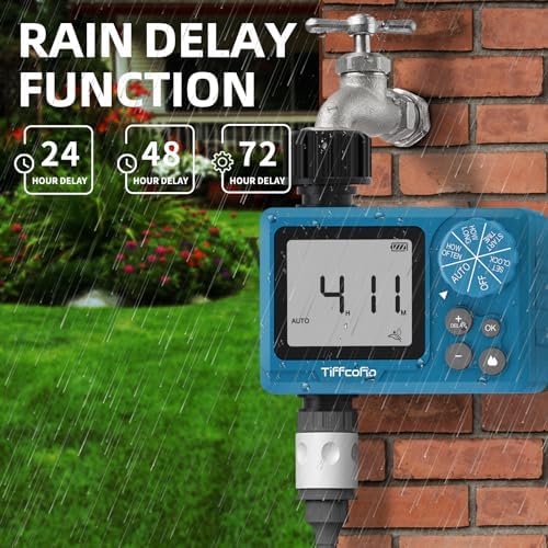 TiFFCOFiO Sprinkler Timer Outdoor, Digital Pogrammable for Garden Hose, Irrigrtion Timer with Rain Delay and Manual Mode - Image 6