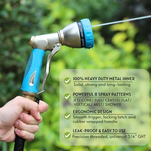 HOSUN Garden Hose Nozzle Sprayer Heavy Duty, 100% Metal Water Hose Nozzle with 8 Spray Patterns, High Pressure Hose Spray Nozzle with Non-Slip Grip for Watering Plant & Lawn, Washing Car & Pet, Blue - Image 3