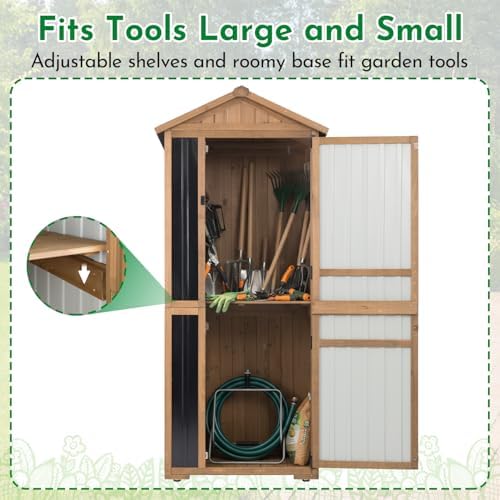 Ketive Outdoor Storage Cabinet Wooden Vertical Garden Tool Storage Shed - Image 3