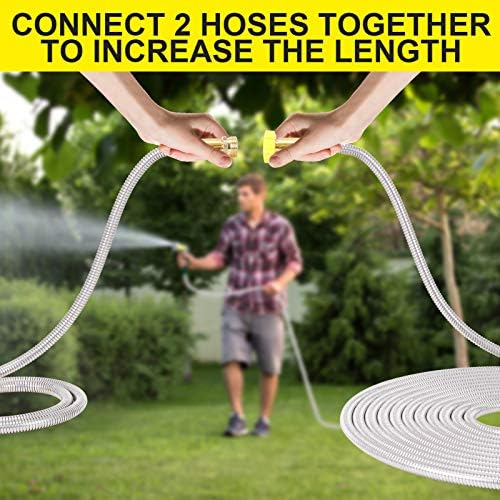 Metal Garden Hose 50FT - Stainless Steel Heavy Duty Water Hose with Metal Nozzle & 8 Function Sprayer, Portable & Lightweight Kink Free Yard Hose, Outdoor Hose - Image 5