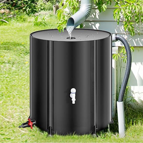 Collapsible Rain Barrel Kit - 60x70cm Water Catcher with Spigot & Lid for Efficient Rainwater Collection & Storage (Black, 24x28in) by Unknown