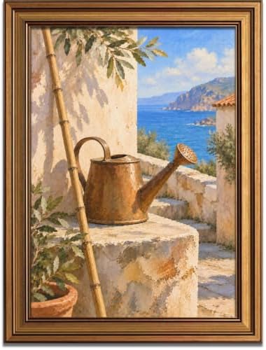 Copper Watering Can by the Sea Gold Framed Poster for Living Room Wall Art by Unknown