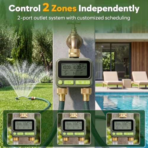 2 Zone Water Timer with Brass Inlet Outlet, Sprinkler Timer for Garden Hose - Image 4