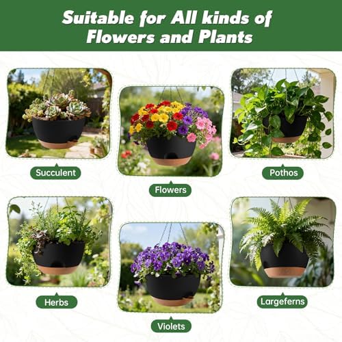 13-inch Oversized Hanging Planter Set of Two,Planters for Indoor and Outdoor Plants.Place Plant pots Across Diverse Settings Including windowsills,Living Room,and Gardens.Black-Brown - Image 6