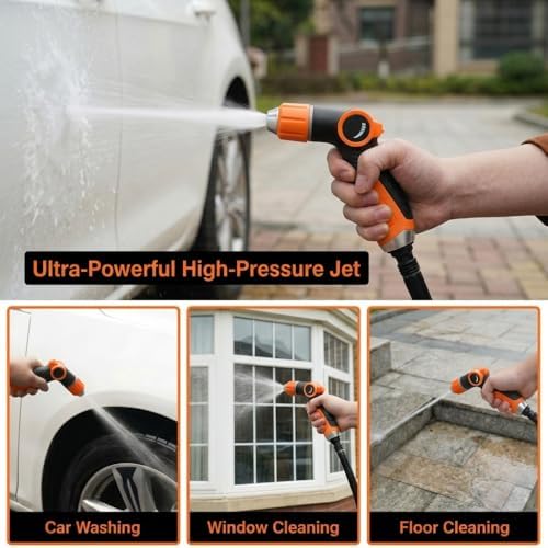 High Pressure Garden Hose Nozzle with 4 Spray Patterns & Thumb Control (Orange) - Image 4