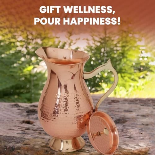 100% Pure Copper Pitcher 1500ml (50.72 oz) – Hammered Copper Water Jug with Lid & Handle, Ayurvedic Copper Water Carafe, Traditional Mughlai Copper Vessel for Drinking Water, Unlined & Lacquer-Free - Image 6