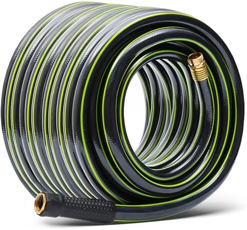 Worth Leader Long Garden Hose 5/8 in. x 100 ft. -No Kink, Flexible, Leakproof, Male to Female Fittings -Heavy Duty Durable PVC Lightweight Water Pipe with Brass Aluminum Ends for Household & Yard Use by WORTH