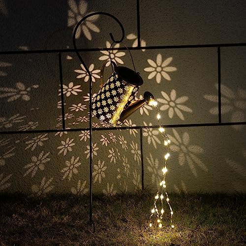 JIAJIAMEI Large Solar Watering Can Lights Flower Outdoor Garden Decor, Waterproof Cascading LED Hanging Lights, Gifts for Mom Grandma Women Birthday Mother's Day - Yard Porch Patio Backyard - Image 4