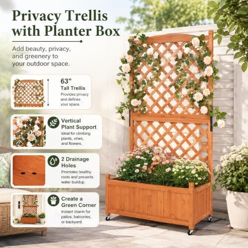Trellis Raised Garden Bed with Wheels Trellis for Climbing Plants Outdoor - Image 3