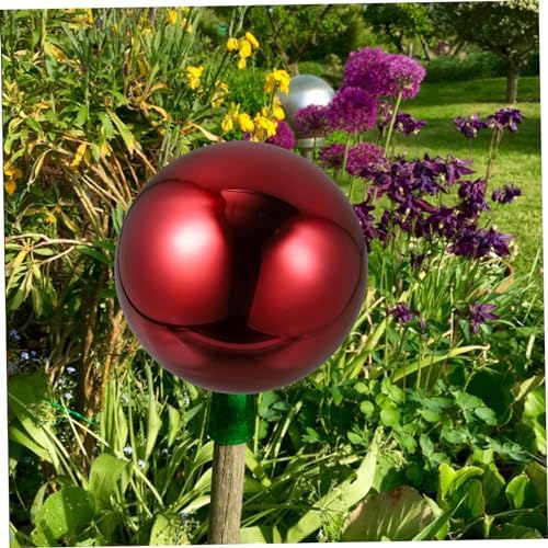 VICASKY Red Stainless Steel Gazing Globe Mirror Ball Outdoor Yard Decor - Image 5