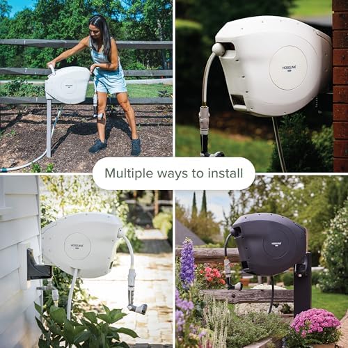 HOSELINK Classic Beige 82ft Hi-Flow Automatic Retractable Garden Hose Reel, 9/16”, 8-Pattern Spray Nozzle, UV-Stabilized Kink-Free Hose, Wall Mounted Watering Solution for Backyard, Garden & Outdoor - Image 5