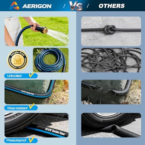 Heavy Duty 5/8 in x 25FT Non-Expandable Garden Hose, Lightweight Rubber Hybrid Water Hose, Kink Resistant Flexible & Durable, Leak-Free 3/4" Brass Male to Female Fittings for Lawn Patio - Image 2