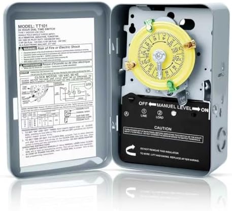 T101 Mechanical Timer Switch,120V 40A SPST,2HP for Outdoor Light Timer, Water Heater, HVAC & Pool Pump – 12 ON/Off Cycles, Switch T101 for Light Lighting Water Heater Fan and HVAC Systems by Unknown