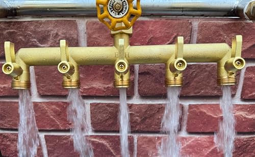 EBH Brass Garden Hose Splitter, 5 Way Outdoor Frostproof Tap Hose Splitter with 5 Individual On/Off Valve and Extended Handle, GHT 3/4-Inch Heavy Duty Hex Female Inlet and 3/4-Inch Male Outlet - Image 5