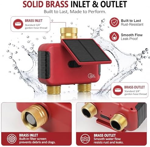 2 Zone WiFi Smart Sprinkler Timer for Garden Hose, Solar Rechargeable Water Timer with Dual Outlet, Brass Inlet & Outlet, No Hub Required, Smart Life App, Alexa & Google Assistant Compatible - Image 4