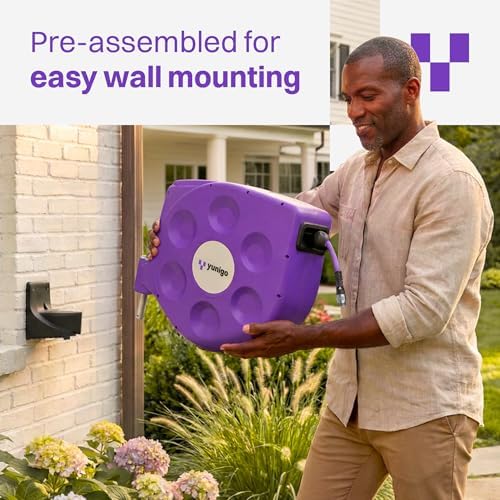 UNITY 100ft, Wall-Mounted Retractable Hose Reel, Slow Rewind, Complete System with Spray Nozzle, 180° Pivoting Mount, Fully Preassembled Compact System for Home & Garden Watering - Image 5