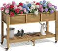 YITAHOME Raised Garden Bed HDPE, 47x18x31In Raised Flower Bed Poly-Wood Weather-Resistant Elevated Planter Box with Lockable Wheels & Storage Shelf for Vegetable Flower, Brown by YITAHOME