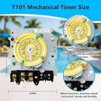 T101 Mechanical Timer Switch,120V AC SPST 40A,60Hz, Pool Pump Switch,Heavy Duty Pool Timers Outdoor,Timer for Lights HVAC Systems,24 Hour 12 ON/Off for Pump, 3 Years Warranty - Image 2
