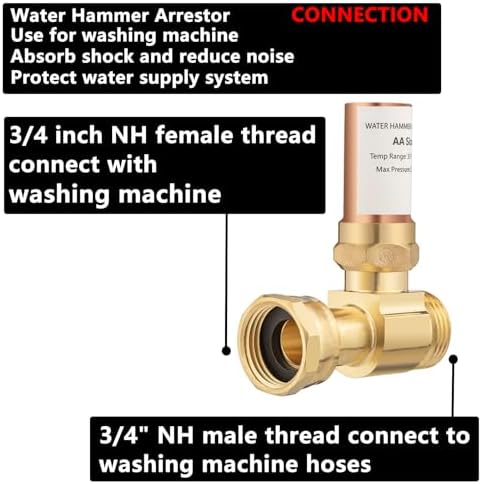(2 Pack) Lidertik Water Hammer Arrestor for Washing Machine and 3/4 Inch Garden Hose, Copper Chamber and 2 More Washers, Absorb Shock and Reduce Noise LI-XYJSC-ZT-S(2 PCS) - Image 2