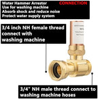 (2 Pack) Lidertik Water Hammer Arrestor for Washing Machine and 3/4 Inch Garden Hose, Copper Chamber and 2 More Washers, Absorb Shock and Reduce Noise LI-XYJSC-ZT-S(2 PCS) - Image 2
