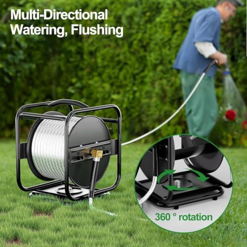 SPECILITE Garden Hose Reel With 100Ft Metal Water Pipe, 360° Rotation Frame - Image 4
