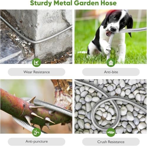 Garden Hose Metal 100FT, Stainless Steel Heavy Duty Water Hose With 10 Function Nozzle, No-Kink, Tough & Flexible, Sturdy and Lightweight, Rust Proof for Yard, Outdoor, RV - Image 4