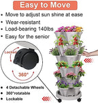 GameXcel Vertical Planter Tower - 6 Tier Stackable Garden Planters with Wheels and Tools Plant Pots for Strawberry Herb Flower and Vegetable Indoor Outdoor Use Gray - Image 5