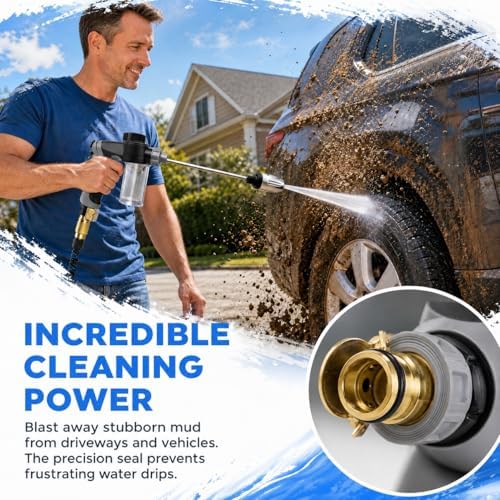 Hose Hawk Pro Pressure Washer,Multi-Function Pressure Sprayer For 1/2" Garden Hose,Leak-Proof Pressure Washer Gun with Foam Pitcher,3 Spray Modes Pressure Washer Wand For Car Washing,Patio,Driveway - Image 2