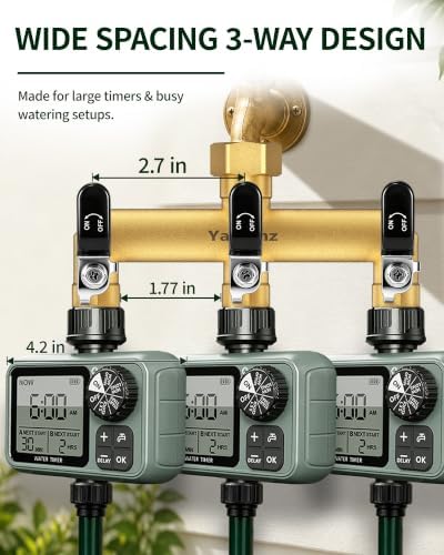 3-Way Garden Hose Splitter, Heavy-Duty Brass, 3/4" GHT, Black - Image 3
