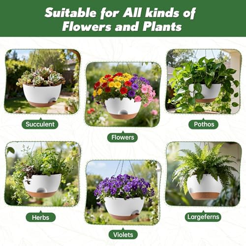 13-inch Oversized Hanging Planter Set of Two,Planters for Indoor and Outdoor Plants.Place Plant pots Across Diverse Settings Including windowsills,Living Room,and Gardens.White-Brown - Image 6