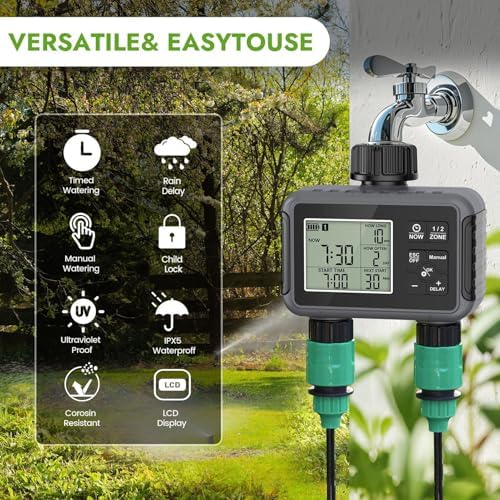 2 Zone Sprinkler Timer Programmable Water Timer with Rain Delay Watering Irrigation for Yard Lawn - Image 7