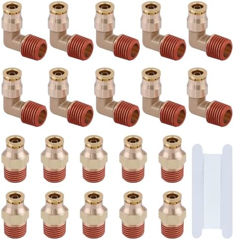 1/4" DOT Quick Push to Connect Fittings Brass Male Straight and 90 Degree Elbows,1/4" OD x 1/4" NPT Thread Air Bag Hose Fittings for Truck Trailers or Industry Air Brake System 21 Pcs by Taiidaues