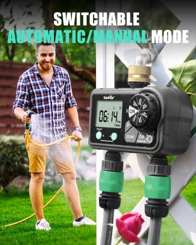 RAINPOINT Brass Sprinkler Timer 2 Stations, Large Digital Water Timer for Garden Hose with 6 Programmable Procedure, with Delay/Manual/Auto Irrigation Mode for Week/Specific/Daily Watering - Image 4