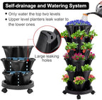 GameXcel Vertical Planter Tower - 6 Tier Stackable Garden Planters with Wheels and Garden Tool Set Plant Pots for Strawberry Herb Flower and Vegetable Indoor Outdoor Use Black - Image 3
